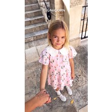 Unicorn Çiçekli Dokuma Kız Çocuk Elbise