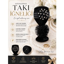 Kuzey Aksesuar Kadife Krem- Siyah Broşlu Bardak Takı Iğneliği Iğnelik, Nikah,bekarlığa Veda,sünnet Düğün Kına
