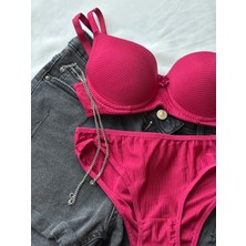 Ebru Bordo Destekli Push-Up Sütyen Takımı Mikro Kumaş Dolgulu Günlük Kullanım 75-95 Bed