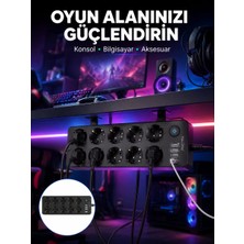 Techugo USB ve Type-C Çıkışlı 10'lu Akım Korumalı Çoklu Priz Güç Dağıtıcı