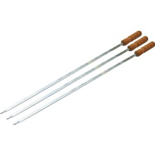 Ahşap Saplı Tavuk Şişi - Dar Yassı - Metal - 50 cm Midastech