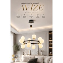 Elvora Home Eskitme (Premium) 12 Opal Küreli Ledli Avize Siyah Gold Gövdeli Dekoratif Salon Yemek Odası Mutfak Oturma Odası Avizesi Modelleri