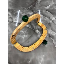 Velanee 24 cm Doğal Ahşap Çanta Bursu – Yeşil Taşlı Model