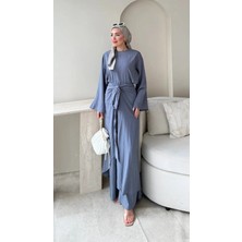 RFK Butik Kadın Önü Çapraz Belden Bağlamalı Pantolonlu Üç Parça Tesettür Takım - Antrasit