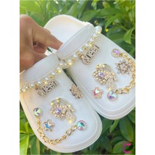 Cinderella 12'li Incili Zincirli Queen Kelebekli Taşlı Terlik Süsü Jibbitz - Cross Süsleri Tokası Crocks Charm