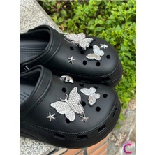 Cinderella 10'lu Kelebekli Yıldızlı Zirkon Taşlı Terlik Süsü Seti Gümüş Jibbitz - Cross Crocks Charm Aksesuar