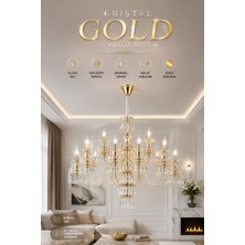 Elvora Home Modern (Premium) Şık Detaylı Klasik 12'li Gold Kristal Taşlı Avize Lüks Salon Oturma Odası Avizesi Modelleri 12XE14 Duylu