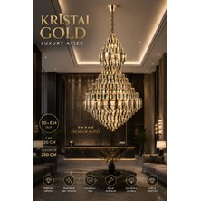 Elvora Home Modern (Premium) Luxury Kristal Gold Sarkıt Avize Ultra Lüks Salon Otel Villa Avizesi 50XE14 Duylu
