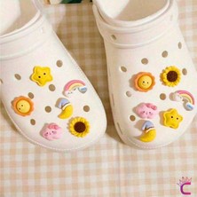 Cinderella 12'li Kawaii 3D Model Ay Gökkuşağı Yıldız Çiçek Terlik Süsü Seti Jibbitz Cross Süsleri Crocks Charm