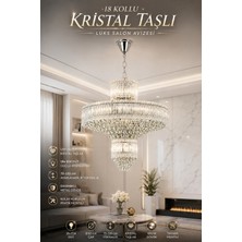 Elvora Home Modern (Premium) 18 Kollu Kristal Taşlı Ayarlanabilir Yükseklik Avize Lüks Salon Oturma Odası Avizesi Modelleri 18XE14 Duyulu