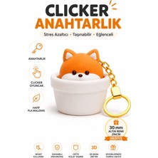 BB Craft Tilki Tasarımlı Clicker Anahtarlık – Clicker Oyuncak, 30 mm Altın Renk Zincirli / 4 ve Üzeri Alımlar Da 6lı Boya Seti ve Fırça  Hediye