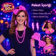 Etorva Store 80’ler 90’lar Neon Pembe Parti Seti – Kolye Küpe Taç
