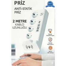 Etorva Store Akım Korumalı Priz ve Masaüstü Şarj Istasyonu Kablosuz 4 Priz ,4 Usb, 2 Type-C Girişli 2 Metr