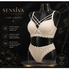 Sensiva Lingerie Sütyen Takım Dolgulu Çapraz Ipli Konforlu Esnek Şık Görünüm Tekli Paket ( Ekru )