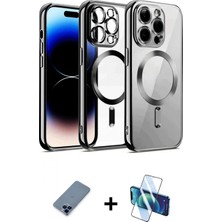 Marsilyan™- iPhone 12 Pro Kılıf Nova Işık Özel Seri - Siyah 3D Antistatik Cam Ekran Koruyucu + Metal Kamera Lens Koruma Cam - Mı