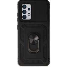 Etorva Store Samsung Galaxy A72 Kılıf Pars Lens Yüzüklü Silikon - Siyah