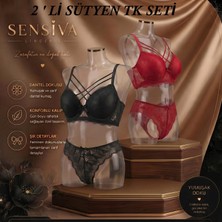 Sensiva Lingerie 2'li Sütyen Takım Dolgulu Çapraz Ipli Konforlu Esnek Şık Görünüm 2'li Paket ( Siyah - Kırmızı )