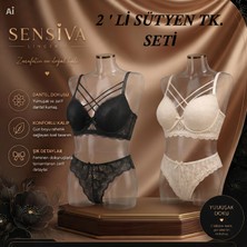 Sensiva Lingerie 2'li Sütyen Takım Dolgulu Çapraz Ipli Konforlu Esnek Şık Görünüm 2'li Paket( Siyah - Ekru )
