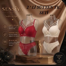 Sensiva Lingerie 2'li Sütyen Takım Dolgulu Çapraz Ipli Konforlu Esnek Şık Görünüm 2'li Paket ( Kırmızı - Ekru )