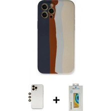 Marsilyan™- iPhone 12 Pro Max Kılıf Yadigar Çizgi - Siyah Polymer Nano Ekran Koruyucu + Shine Kamera Lens - Gd