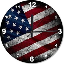 Nomikase 50 cm Çap Amerikan Bayrağı Ahşap Duvar Saati
