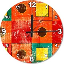UltraNova Retro Renkli Kare Desenli Ahşap Duvar Saati (30 Cm)