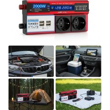 ALFA AKSESUAR 03 12V 2000W Modifiye Sinüs Inverter Araç ve Güneş Enerjisi Uyumlu, Çift Usb, Çift Priz ve Çakmaklık Epilons