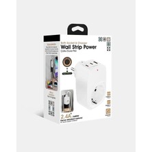 ALFA AKSESUAR 03 Tekli Yüksek Voltaj Korumalı Duvar Prizi 2x Type-C 1x USB Çıkışlı Priz Grup Priz Çoğaltıcı Beyaz
