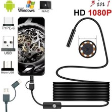 ALFA AKSESUAR 03 Endoskop 3 In 1 Yılan Kamera USB Micro USB Type-C 20 Metre Sert Kablo