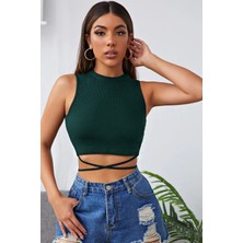 ALFA AKSESUAR 03 Kadın Yeşil Çapraz Bağlamalı Crop Top Büstiyer