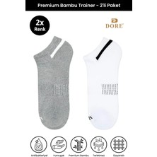 Dore Unisex 2 Çift Premium Bambu Trainer Esnek Konfor Modeli 4 Mevsim Spor & Günlük Kısa Çorap Beyaz Gri 36-39