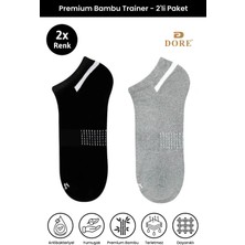 Dore Unisex 2 Çift Premium Bambu Trainer Esnek Konfor Modeli 4 Mevsim Spor & Günlük Kısa Çorap Gri Siyah 40-44