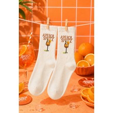 Dore Good Vibes Serisi - Aperol Spritz Kokteyl Desenli Özel Tasarım 4 Mevsim Pamuklu Kolej Çorap Aperol Spritz - Turuncu 36-42