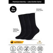 Dore Erkek 3 Çift Premium Bambu Dikişsiz Esnek Lastikli Konfor Modeli Uzun Soket Çorap Siyah 45-47