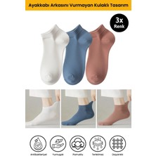 Dore 3 Çift Kulaklı Konfor Modeli Ter Emici Spor Ayakkabı Sneaker Premium Pamuklu Patik Çorap Beyaz Mavi Gül Kurusu 36-39