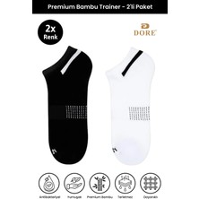 Dore Unisex 2 Çift Premium Bambu Trainer Esnek Konfor Modeli 4 Mevsim Spor & Günlük Kısa Çorap Beyaz Siyah 40-44