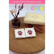 Dore Çocuklar Için 1 Çift Premium Labubu Çorap %100 Pamuk Labubu Desenli Çocuk Çorap Beyaz Pembe 31-34