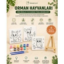 Kanvassepetinet Orman Hayvanları Mini Şövaleli 3'lü Boyanabilir Kanvas Tuval Seti 20X20 12 Renk Boya