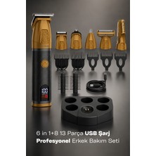 Mkio 13 Parça Erkek Bakım Seti ,Yüz/Saç/Vücut Tıraş Makinesi ,Standlı-Su Geçirmez-Paslanmaz Mıknatıslı Başlıklar ,Islak/Kuru Kullanım ,Dijital Gösterge,Burun/Ense/Sakal/Vücut Komple Erkek Bakım Kiti