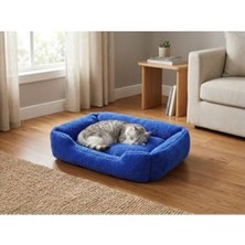 Esranın Dünyası Dikdörtgen Peluş Kedi Yatağı 60 x 45 cm Mavi Renk