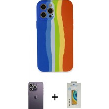 Marsilyan™- iPhone 12 Pro Kılıf Yadigar Çizgi - Siyah Polymer Nano Ekran Koruyucu + Neon Fosforlu Kamera Lens - Bz