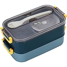 Vagon Life 1500 ml 3 Bölmeli Paslanmaz Çelik Iki Katlı Çelik Beslenme Kutusu VGN-465 Mavi