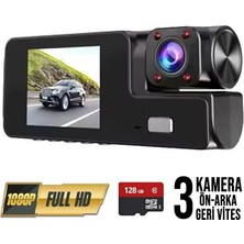 Wolf Star Wolfstar 32GB Araç Içi Kamera 3 Kameralı (Yol + Araç Içi+ Arka) Fhd Video Kayıt Mikrofonlu Türkçe Cc-33