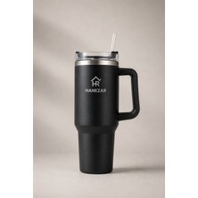 Hanezar 10 Saat Sıcak 12 Saat Soğuk 304 Çelik Paslanmaz Çelik Çift Katmanlı  Pipetli / Kulplu Termos Siyah / Outdoor Keyfi