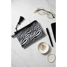 Fantastic El Yapımı Zebra Desenli El ve Makyaj Çantası | Organizer Cüzdan | Şık Pouch Bozuk Para (14.5X10 Cm)