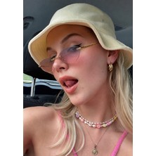 SUN PEARL Rosé Kadın Güneş Gözlüğü Çerçevesiz Cat Eye Pembe Degrade Cam Gold Metal UV400
