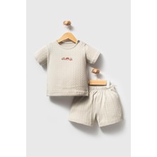 H HONEY BABY %100 Organik Pamuk Sevimli Arabalar Jakar Kumaş Erkek Bebek Yazlık Takım