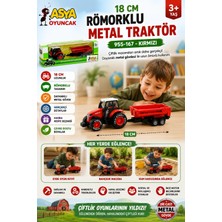 Marka Asya Oyuncak 18 cm Römorklu Metal Traktör 955-167-KIRMIZI