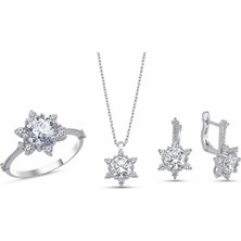 La Mia Felicita 925 Ayar Lotus Üçlü Set Takım Küpe Kolye Yüzük