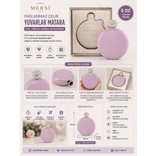 Mersi Shop Paslanmaz Çelik Yuvarlak Matara 5 Oz – Kristal Kapaklı Cep Matarası